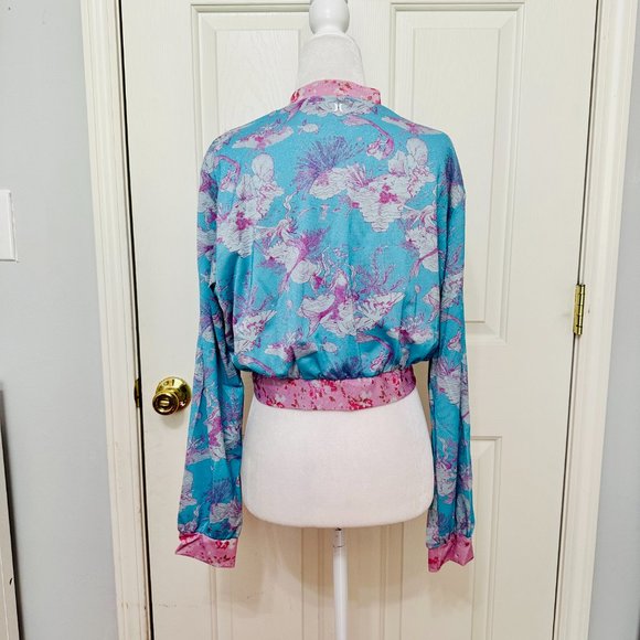LOVESHACKFANCY X HURLEY UNDER THE SEA MERMAID METALLIC CROPPED BOMBER JACKET MD - Picture 5 of 11